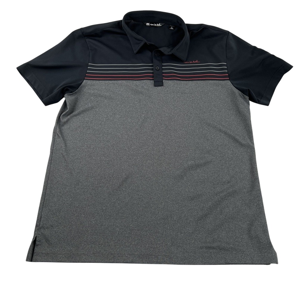 TravisMathew Colorblock Striped Golf Polo L Black Gray Men Performance Stretch